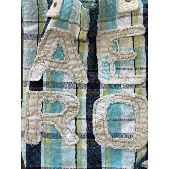 Aeropostale 1987 Plaid Canvas Y2K Tote Bag With Cream Handles - Picture 2 of 12